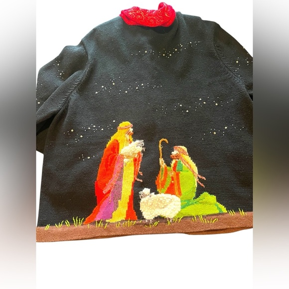 Design Options Philip & Jane Gordon Christmas Cardigan Sweater Nativity Sz XL - Picture 6 of 12